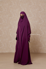 Purple Sarah One Piece Jilbab - Zipper Sleeves - Silk Crepe