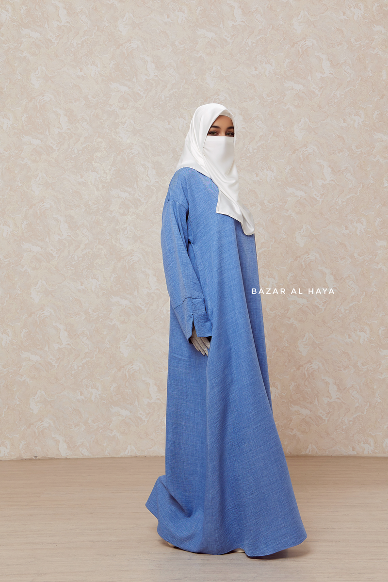 Blue Rahima Loose Fit Comfy Abaya With Pockets - Leon