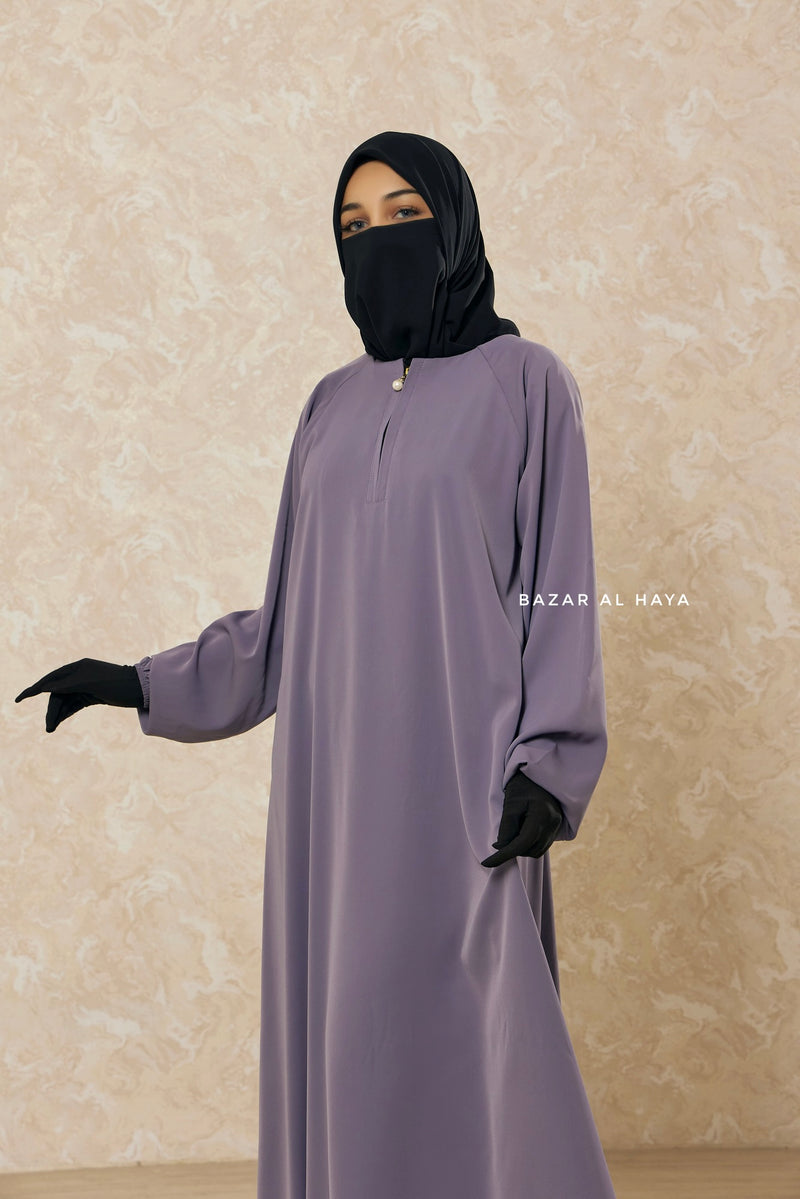 Silver Salam 2 Abaya - Comfy Style Front Zipper - Nida