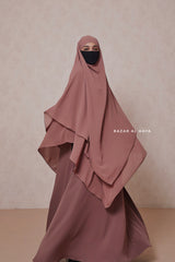 Taupe Rose Pari Layered Khimar & Salam 2 Abaya Set