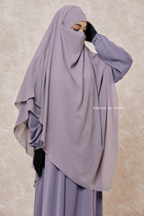 Grey Pari Two Layered Maxi Diamond Khimar - Crepe Chiffon