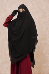 Black Pari Two Layered Maxi Diamond Khimar - Crepe Chiffon