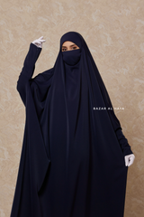 Dark Blue Sarah One Piece Jilbab - Zipper Sleeves - Silk Crepe