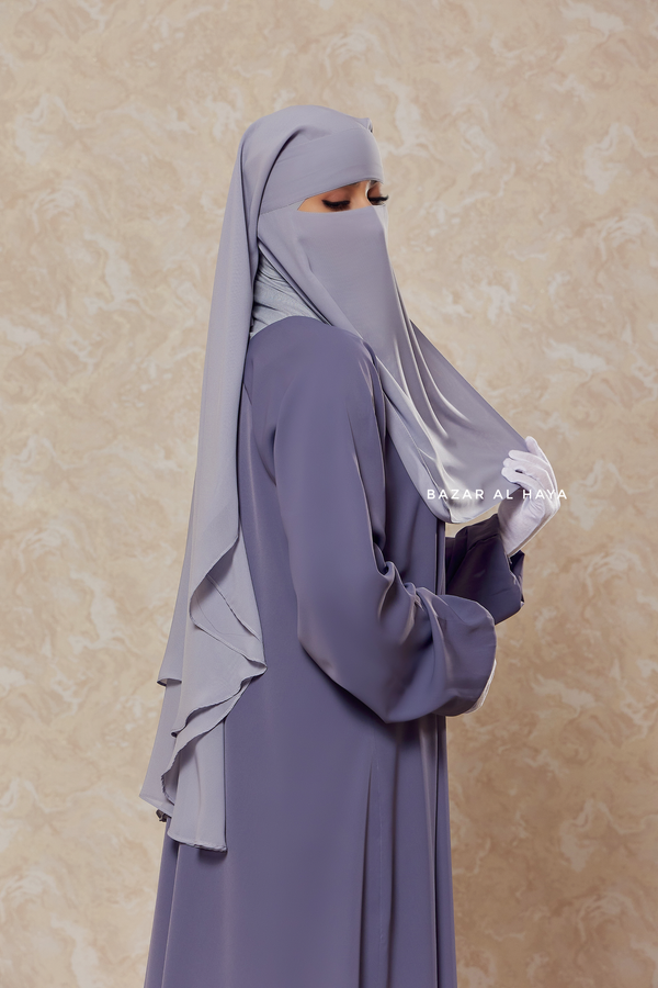 Silver Two Layer Niqab - Premium Wool Chiffon - Medium