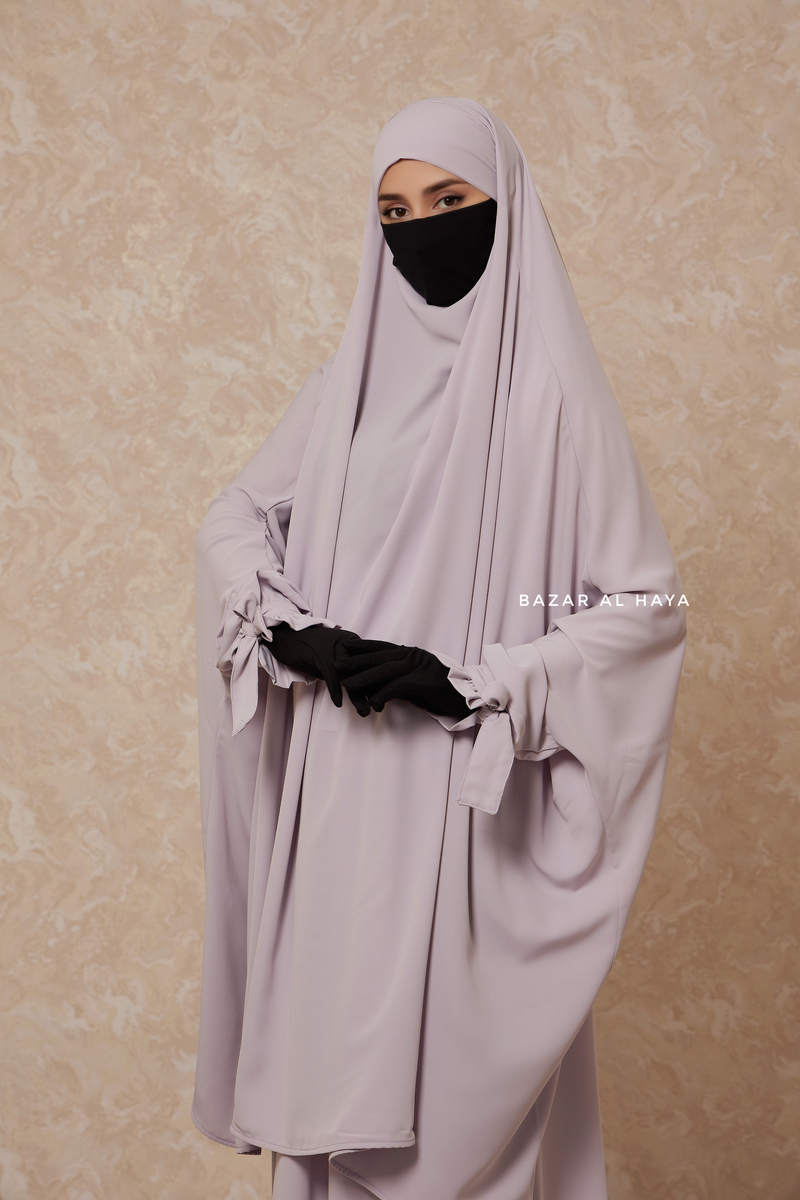 Silver Jahida Two Piece Jilbab With Loose Pants Set - Skirt-Style Shalwar