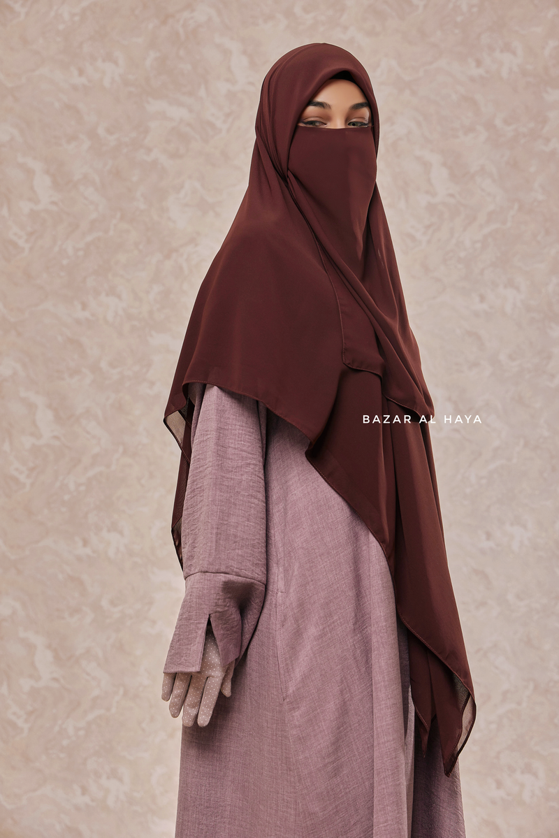 Brown Square Scarf With Half Niqab Set - Super Breathable - Quality