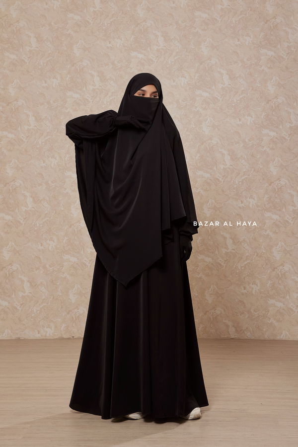 Black Salam 2 Abaya & Mubarak Khimar Maxi Set - Silk Crepe