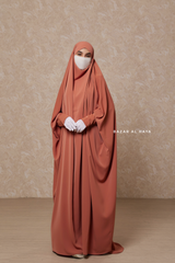 Peach Sarah One Piece Jilbab - Zipper Sleeves - Silk Crepe