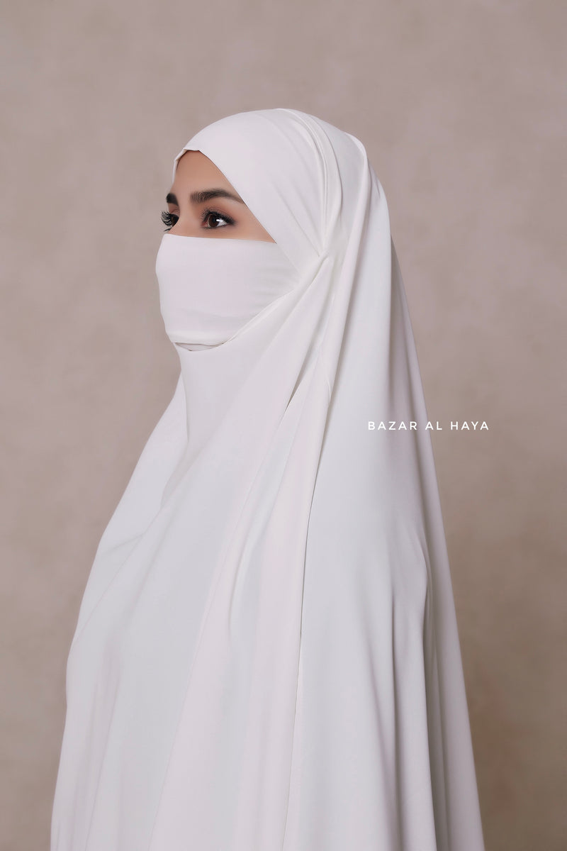 Mubarak Long White Diamond Khimar - Nidha Extra Long