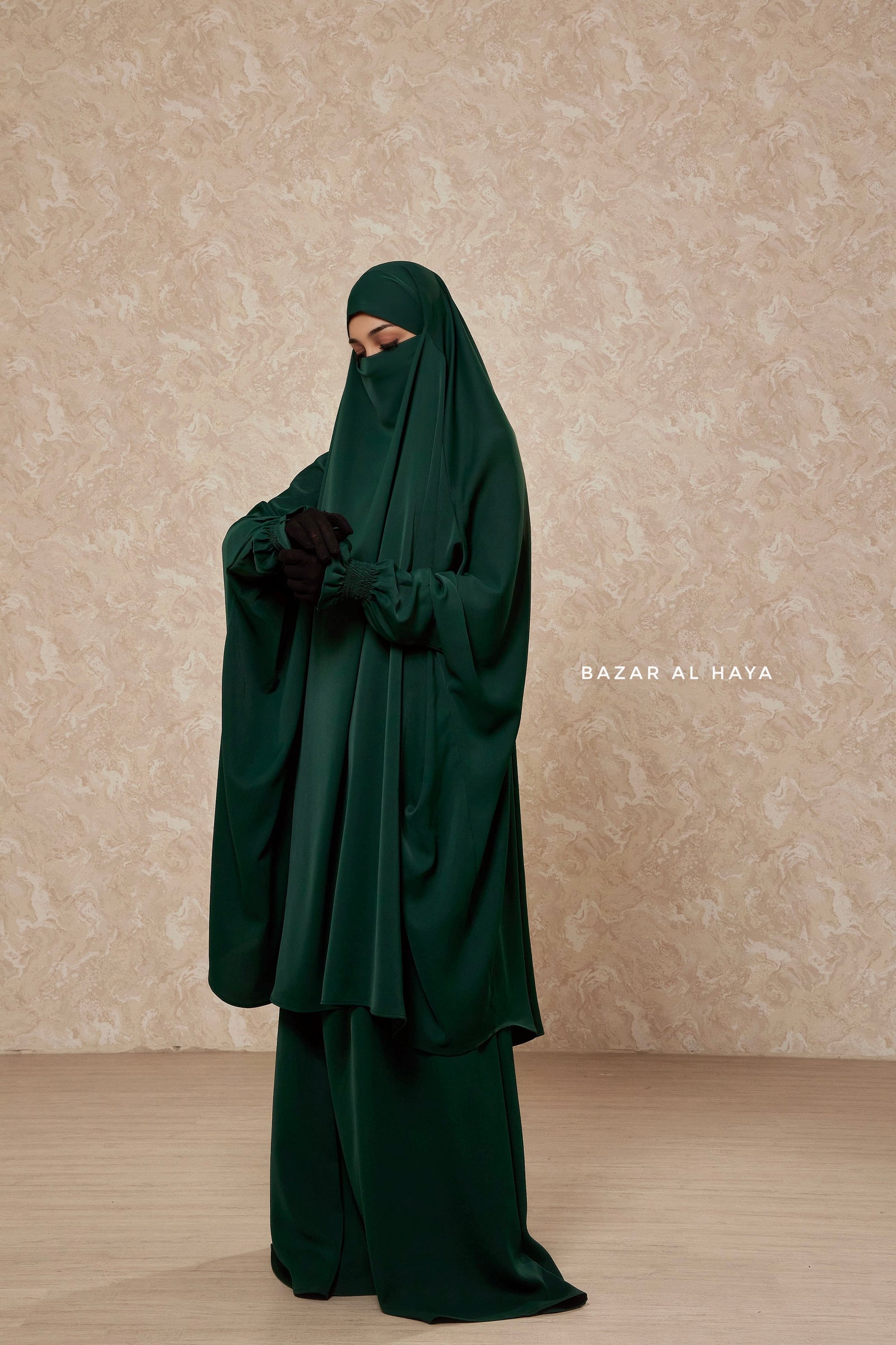 BAZAR AL HAYA | Hoor Two Piece Jilbab With Skirt- Wool Peach Long