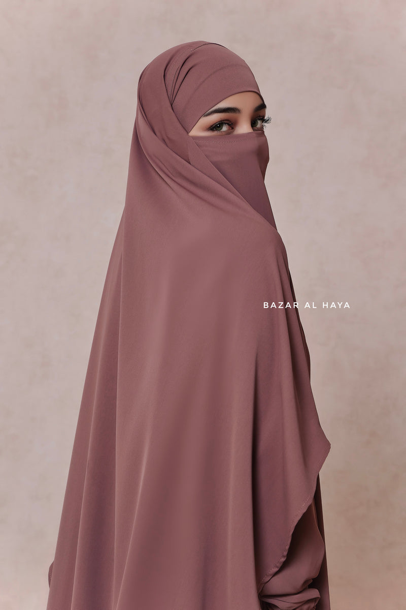 Taupe Rose Salam 2 Abaya & Mubarak Khimar Maxi Set - Nida