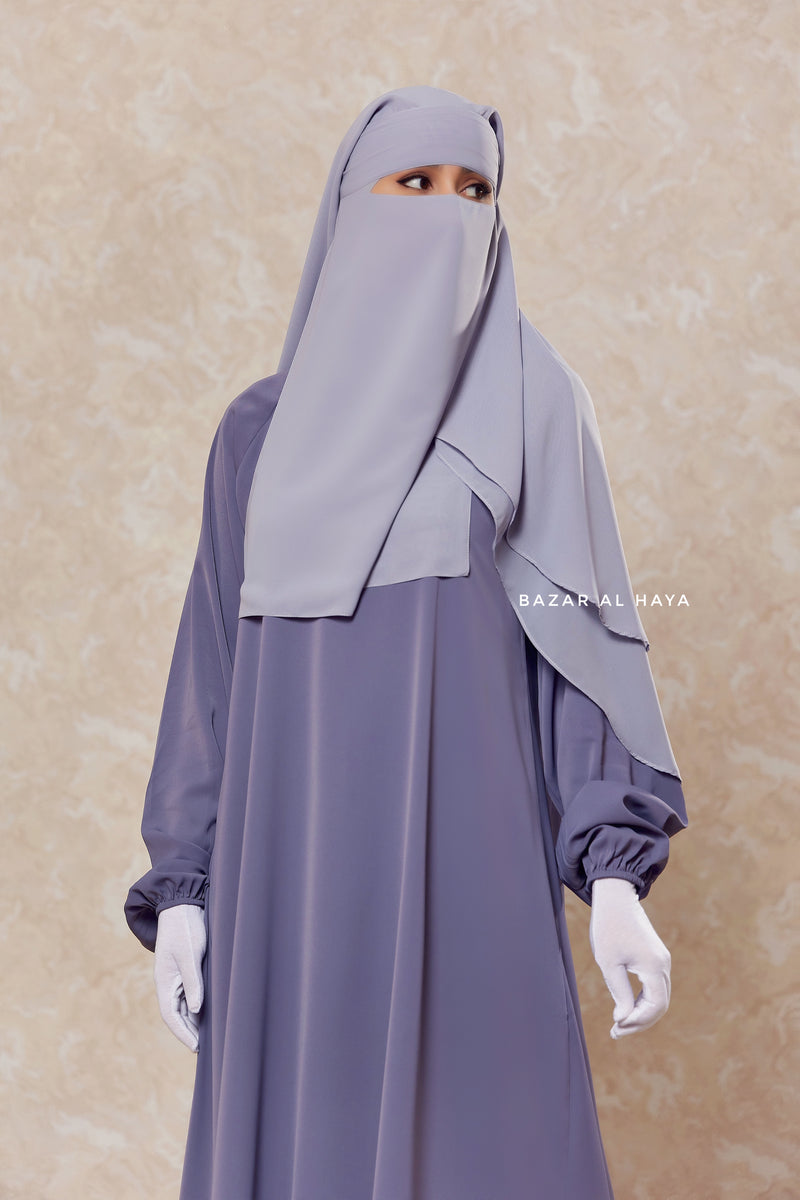 Silver Two Layer Niqab - Premium Wool Chiffon - Medium