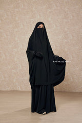 Black  Hoor - Two Piece Jilbab With Skirt Set- Nida