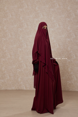 Maroon Pari Layered Khimar & Salam 2 Abaya Two Piece Set