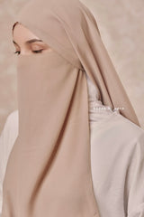 Creme Beige Two Layered Snap Scarf, Khimar, Cape - Super Soft - 3 in 1