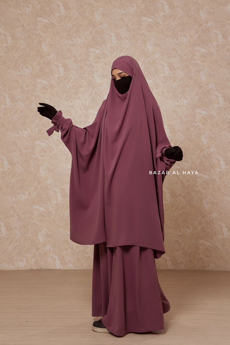 Grape Jahida Two Piece Jilbab With Loose Pants Set - Skirt-Style Shalwar