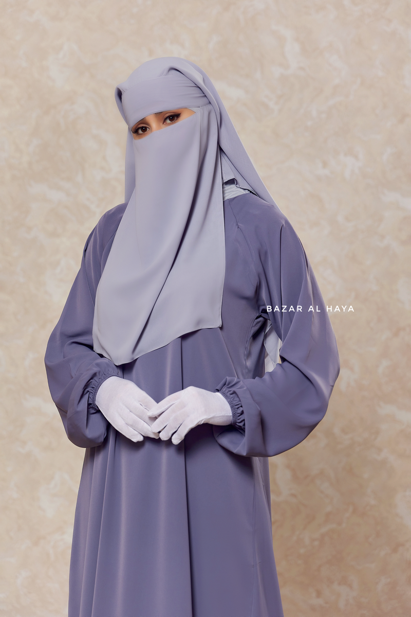 Silver Two Layer Niqab - Premium Wool Chiffon - Medium