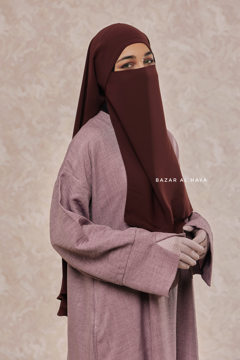 Brown Two Layer Medium Snap Scarf, Khimar, Cape - Super Soft - 3 in 1