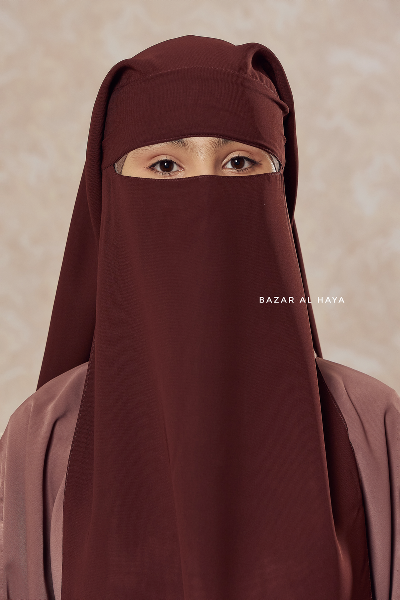 Brown Two Layer Scarf Niqab - Long & Wide - Super Breathable Veil