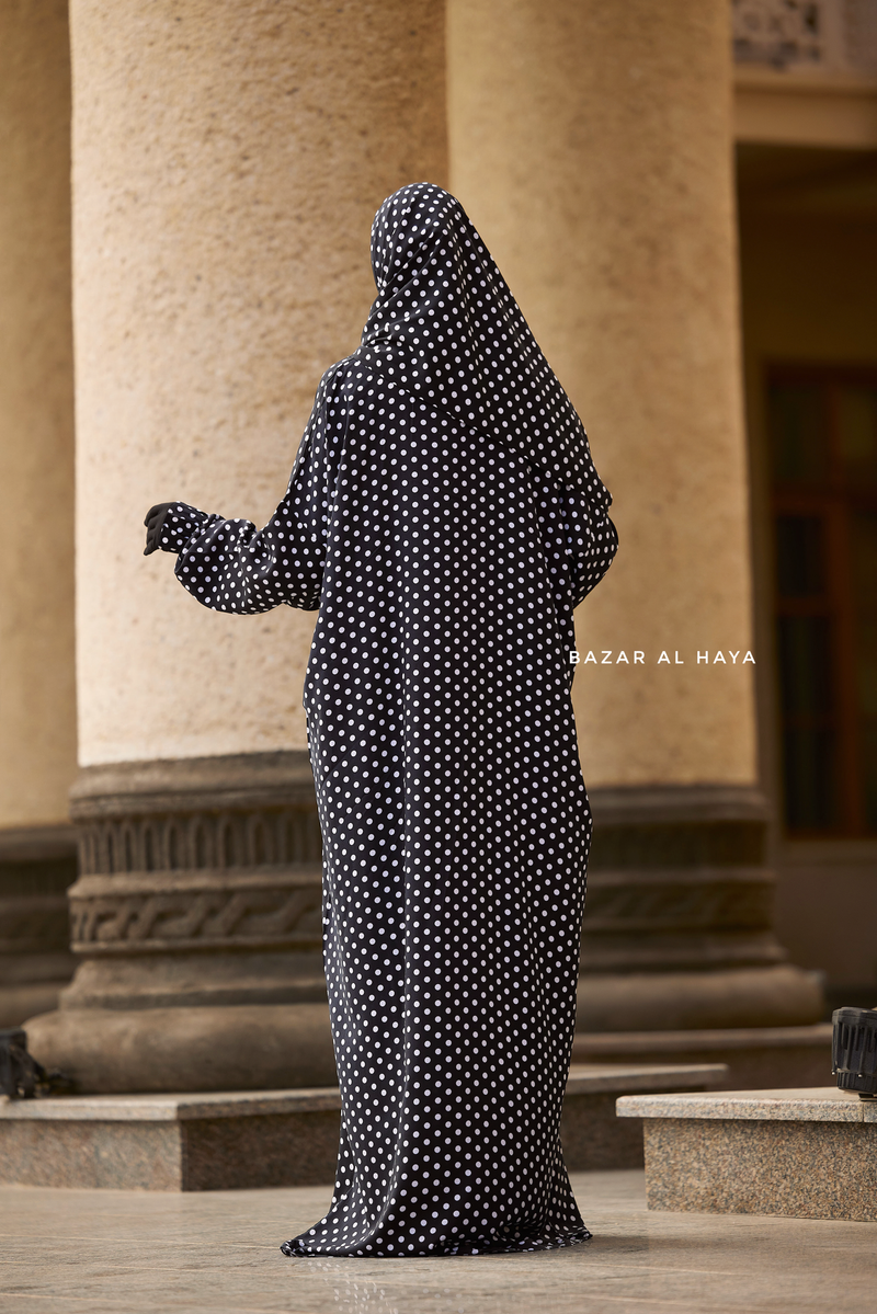 Prayer / Salah Dress One Piece Jilbab Polka Dot 100% Cotton - Super Breathable Comfy Style