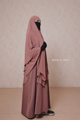 Taupe Rose Pari Layered Khimar & Salam 2 Abaya Set