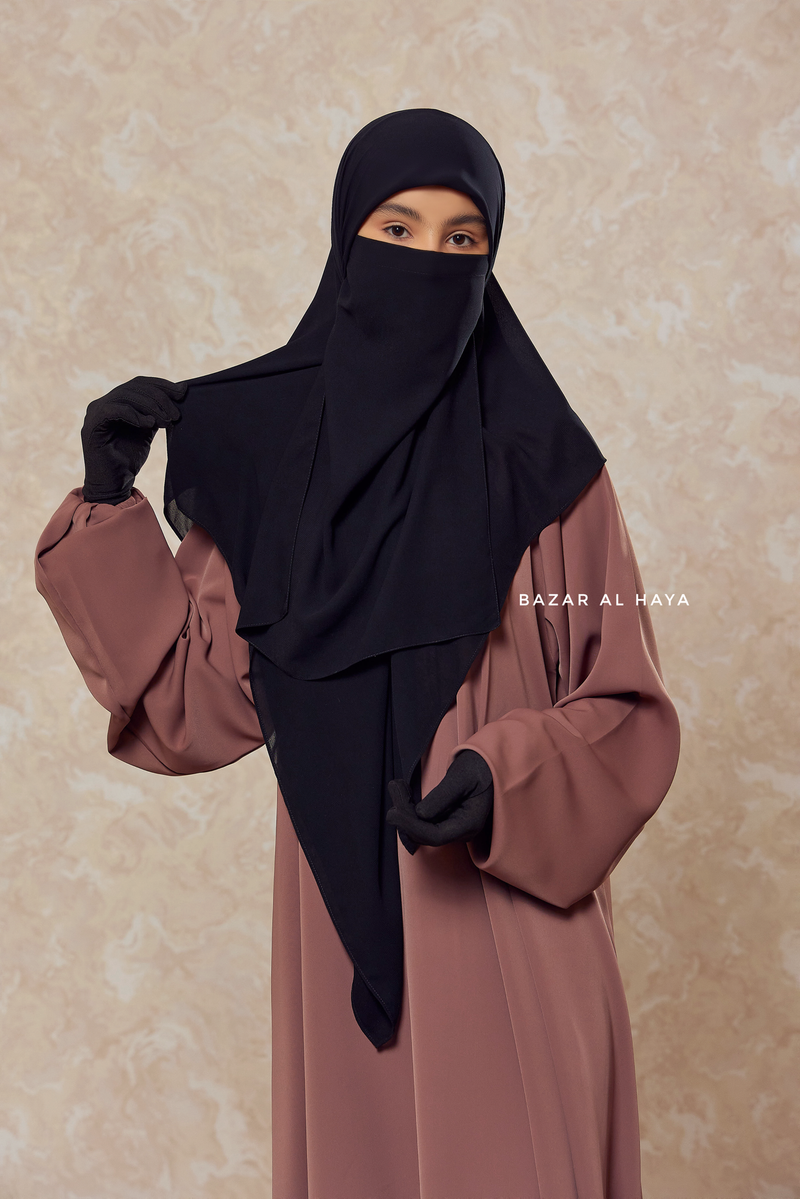 Black Square Scarf With Half Niqab Set - Super Breathable - Medium