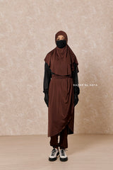 Brown Black Modest Swimwear 4 Piece Swimdress, Khimar, Apron & Pants - Comfort Swimsuit