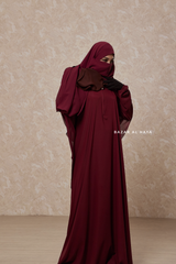 Maroon Pari Layered Khimar & Salam 2 Abaya Two Piece Set