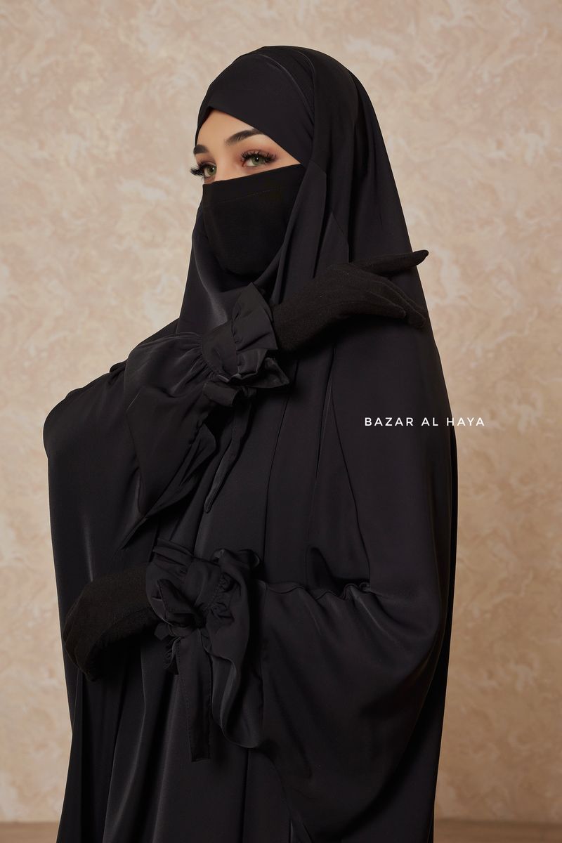 Black Jahida Two Piece Jilbab With Loose Pants Set - Skirt-Style Shalwar