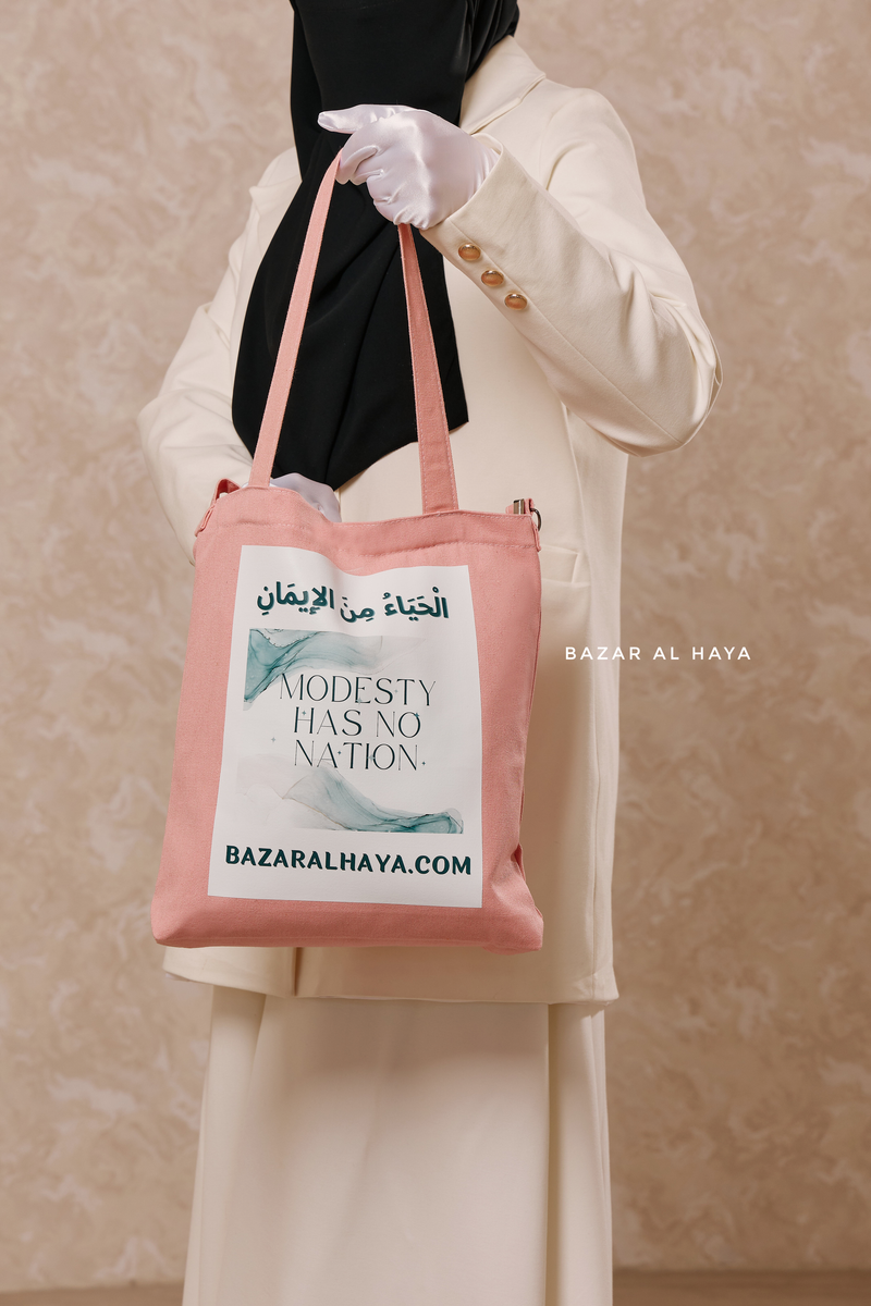 “Modesty Has No Nation” Pink Cotton Tote Bag