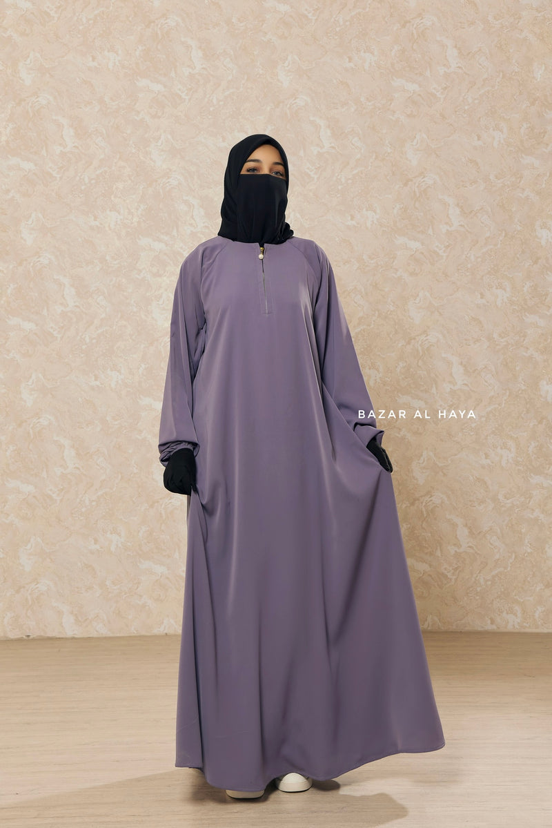 Silver Salam 2 Abaya - Comfy Style Front Zipper - Nida