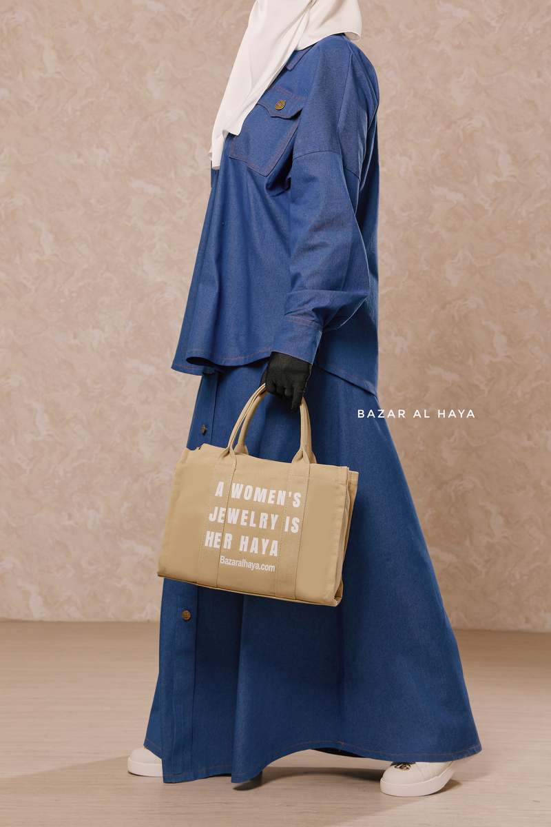 “A Women’s Jewelry Is Her Haya” Sand Cotton Tote Bag