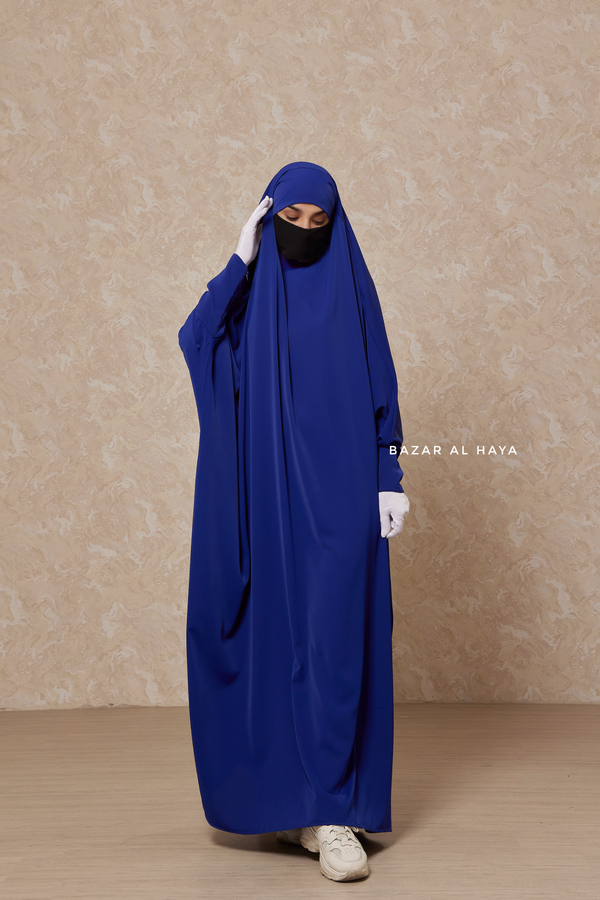 Royal Blue Sarah One Piece Jilbab - Zipper Sleeves - Silk Crepe