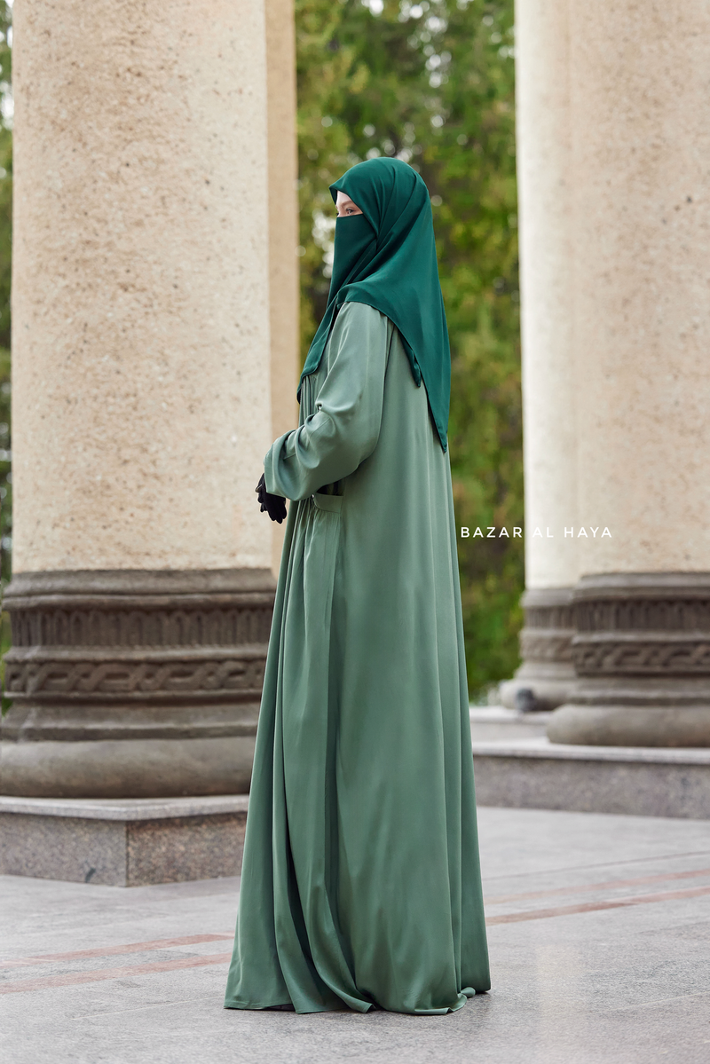 Layla Mint Abaya - 100% Cotton Summer Relaxed Fit Dress With Pockets