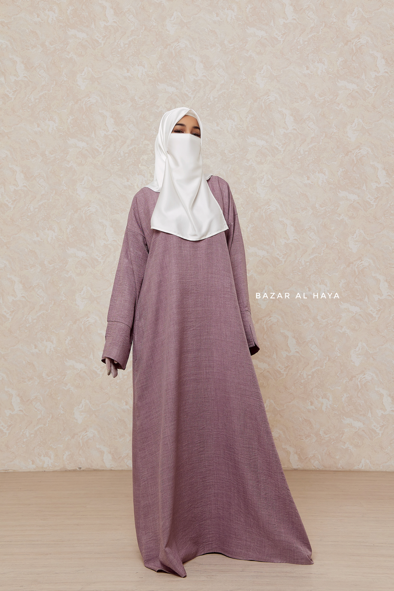 Dusty Mauve Rahima Loose Fit Comfy Abaya With Pockets - Leon