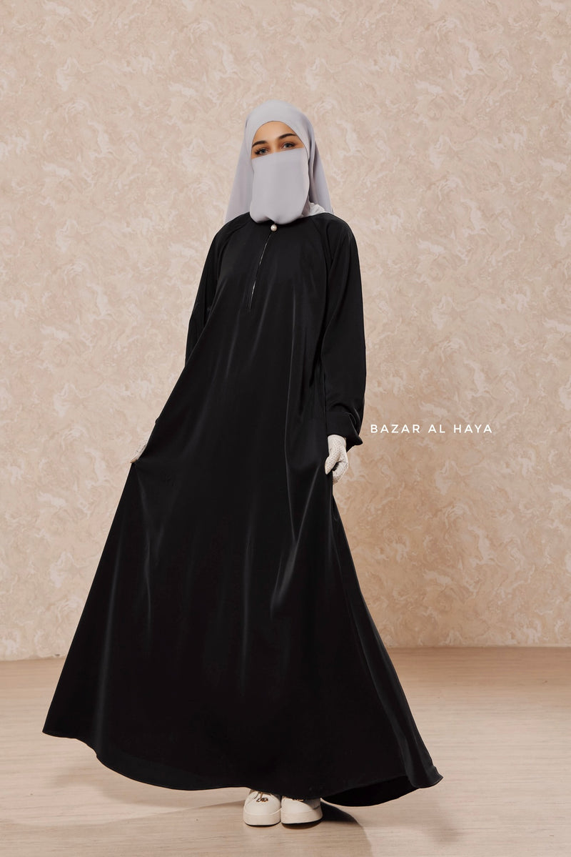 Black Salam 2 Abaya - Comfy Style Front Zipper - Nida