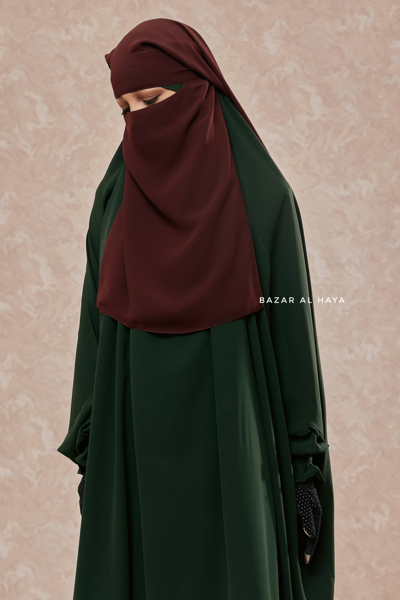 Brown Two Layer Niqab - Premium Wool Chiffon - Medium