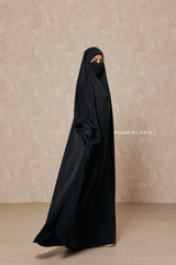 Sarah One Piece Black Jilbab - Zipper Sleeves - Silk Crepe