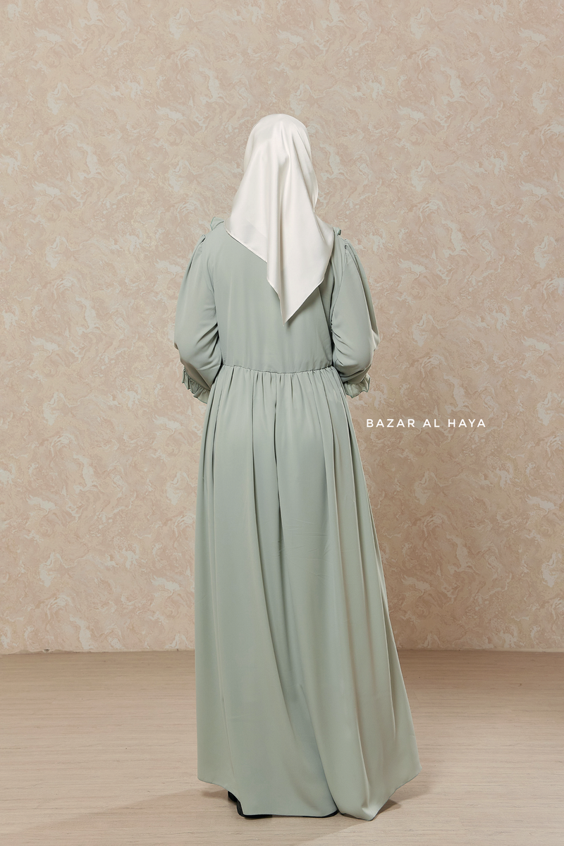 Mint Afsah Ruffle Lightweight Abaya Dress - Breathable Crepe Cotton
