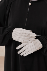 White Touch Screen Dotted Long Gloves - One Size