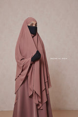 Taupe Rose Pari Layered Khimar & Salam 2 Abaya Set