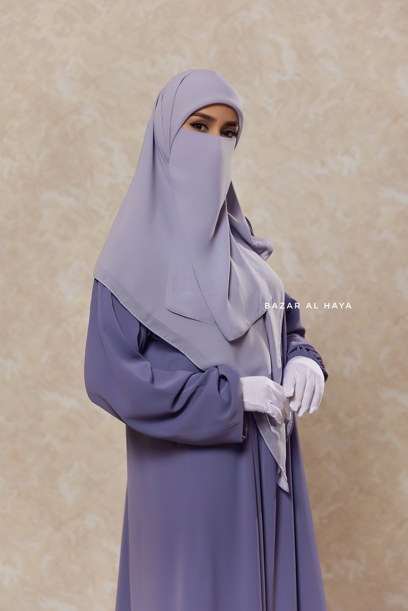 Silver Square Scarf With Half Niqab Set - Super Breathable - Medium