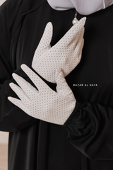 White Touch Screen Dotted Long Gloves - One Size