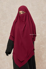 Maroon Pari Two Layered Diamond Khimar - Crepe Chiffon