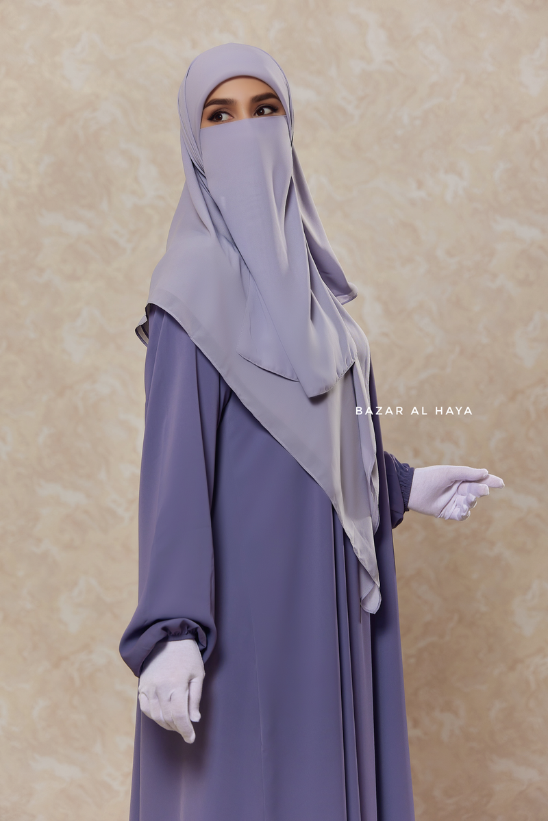 Silver Square Scarf With Half Niqab Set - Super Breathable - Medium