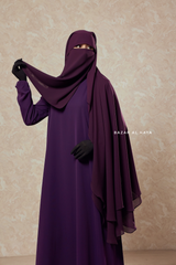 Plum Two Layer Flap Niqab - Premium Wool Chiffon - Large