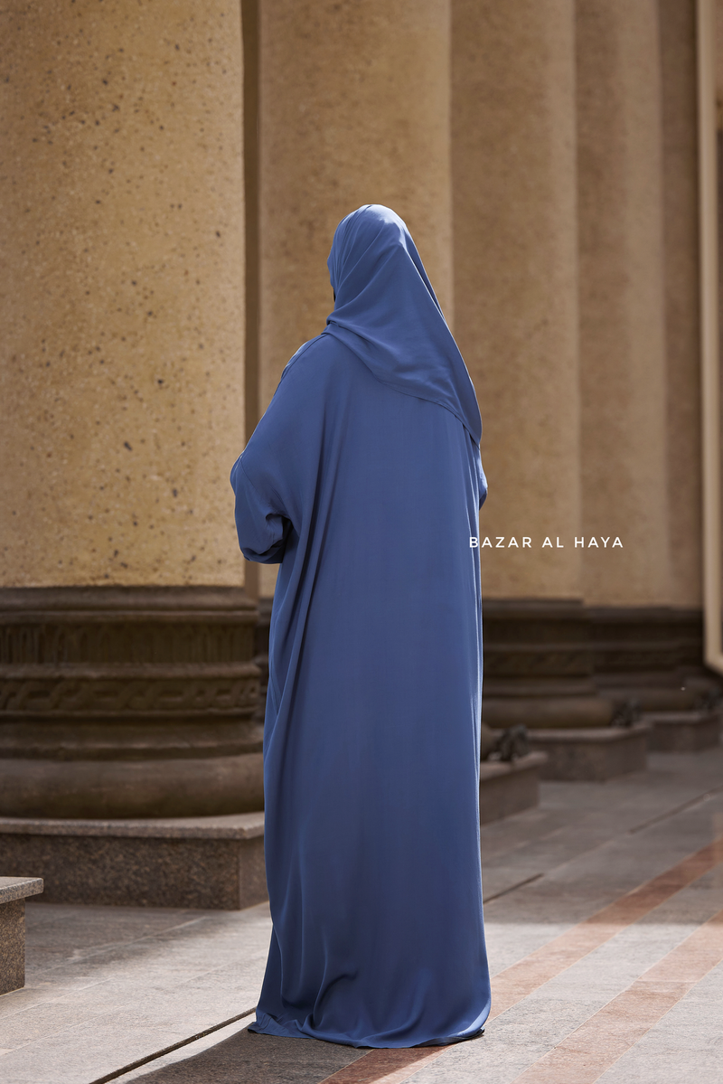 Prayer / Salah Dress One Piece Jilbab Blue 100% Cotton - Super Breathable Comfy Style