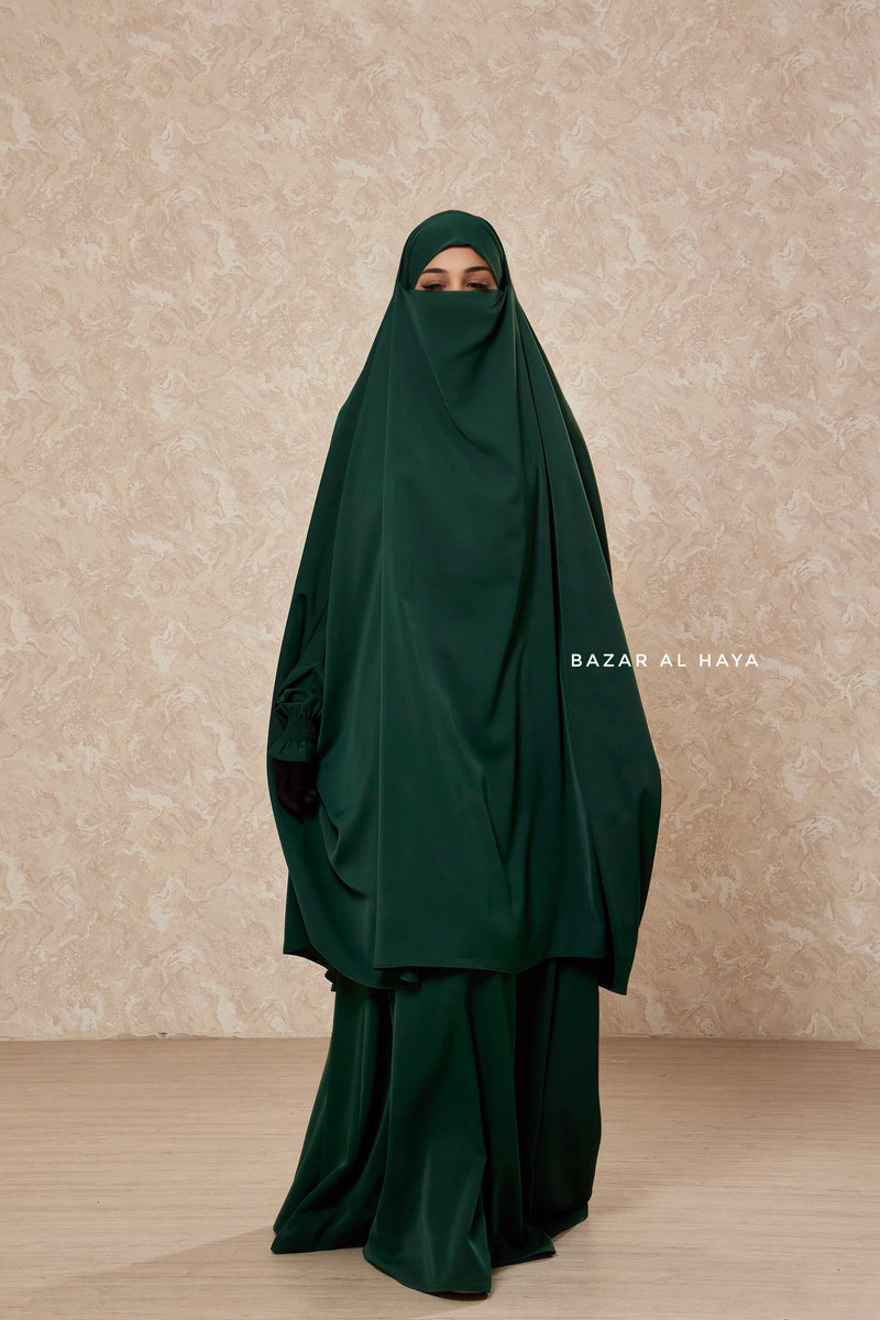 Green Emerald  Hoor - Two Piece Jilbab With Skirt- Long & Loose