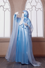 Humaira 3 Piece Abaya Set In Blue Organza Luxurious Kaftan With Inner Dress Scarf