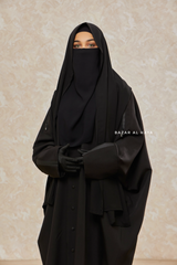 Black Falak Classic Loose Fit Abaya Coat With Scarf - Pockets & Zippers